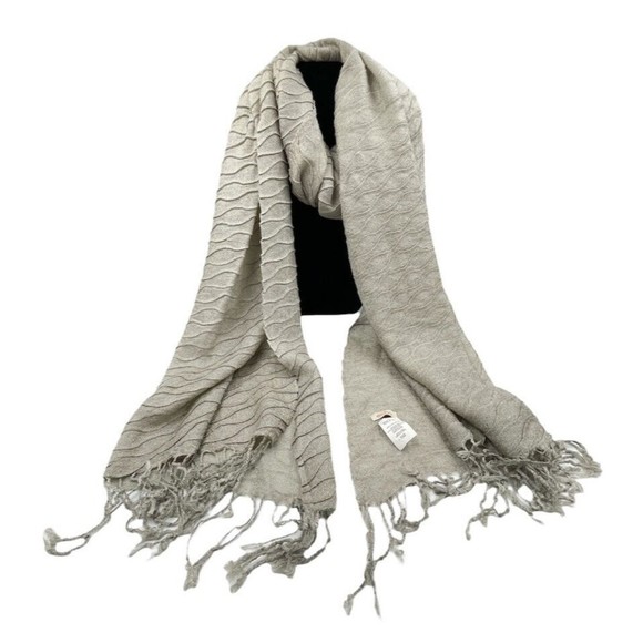 Echo Unisex Acrylic Fringe Scarf Beige 90 in X 25 In - Picture 2 of 12